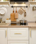 Four Pack 3 Inch Solid Brass Cabinet Pulls In Brushed Gold Finish on kitchen drawers