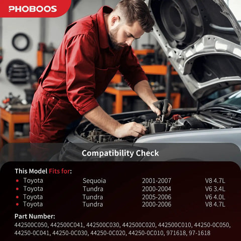 Mechanic performing compatibility check for Plug And Play Hydraulic Power Steering Rack And Pinion Assembly For Toyota Tundra 2000 2006 And Sequoia 2001 2007 With 3.0L 4.0L And 4.7L Engines New Unit Leak Resistant Direct Fit Left Hand Drive Only Ref 97-1618