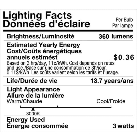 Lighting facts label for LED Microwave Light Bulb For Stovetop And Range Hood Replacement 40W Incandescent Equivalent E17 Base