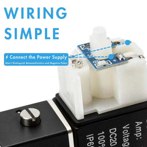 Close-up of wiring connection on 5 Port 2 Position Pneumatic Solenoid Valve Pilot Operated with DC12V/DC24V/AC110V supply.