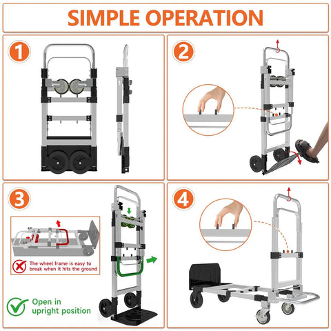 Straight Up Three In One Folding Hand Truck, 500 Lb Steel Heavy Duty Dolly, No Sweat Four Wheel Platform Converter, Boss Grade Moving Cart Built For Daily Grind And Smooth Hauling Workloads