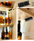 Bar shelf with bottles supported by a hidden black bracket, part of 20 Pack Heavy Duty Metal L Brackets For Wood With Screws