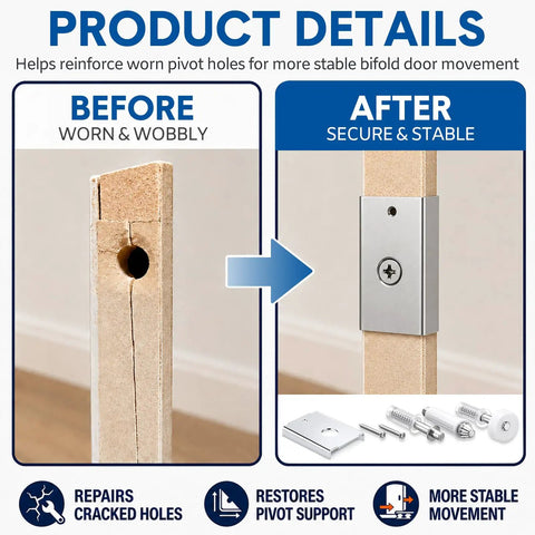 8 Pack Bifold Closet Door Repair Kit DIY Friendly With Metal Pivot Brackets and Spring Pivots Before and After Comparison