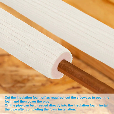 Copper pipe inserted into Pipe Insulation Foam Tube For Copper Pipes One Quarter Inch And Three Eighth Inch OD 9.84 Feet Long White Pink