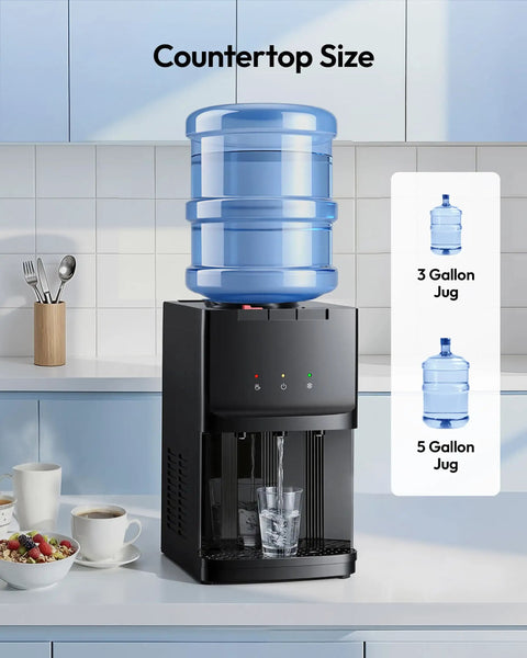 Countertop Water Dispenser With Three Temperature Settings For Hot Room Temperature And Cold Water Fits 3 Or 5 Gallon Bottles