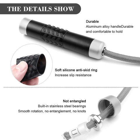 Close-up of aluminum handle with anti-skid ring and tangle-free bearing for Weighted Jump Rope 1lb for Serious Cardio Training