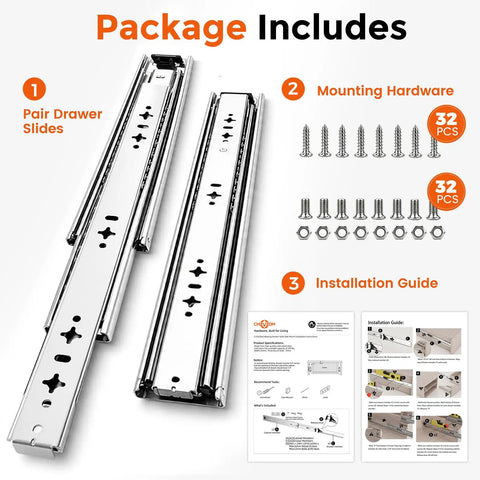 30 Inch Heavy Duty Side Mount Drawer Slides With 250 Lb Load Rating And Full Extension Pullout Rails For Pantries Garages And Rvs installation guide and mounting hardware.