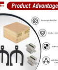 Heavy Duty Hardened Steel V Block With Clamp Set For Machinists Built Tough Pro Grade For Precise 0.0002 Inch 90 Degree Angles And Square Workpieces 1 5/8 By 1 1/4 By 1 1/4 Multi Use Gauge In Wooden Case in wooden case