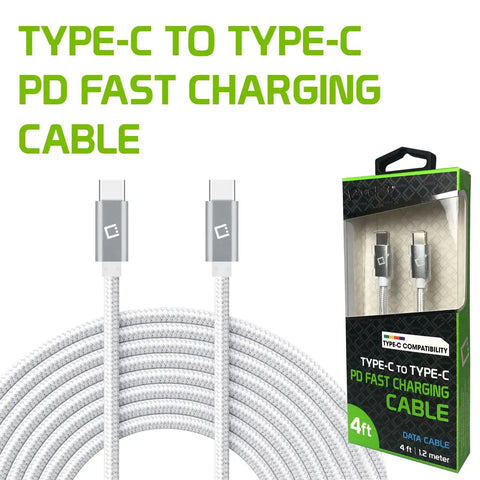 Dual USB C PD 60W Fast Charging Cable With 5Gbps Data Transfer For Power Delivery High Capacity Charging For Mobile Devices Tablets And More Black Ultra Durable Braided Cable, 4ft braided white