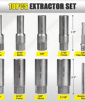 Spiral Type Deep Bolt Extractor Set Ten Pieces For Removing Damaged Stripped Frozen Or Rusted Bolts Nuts Screws Studs Spark Plug