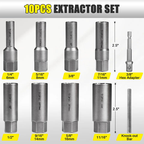 Spiral Type Deep Bolt Extractor Set Ten Pieces For Removing Damaged Stripped Frozen Or Rusted Bolts Nuts Screws Studs Spark Plug