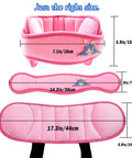 Dimensions of pink Kids Car Seat Head Support Band For Safe Travel with cute cartoon pattern.
