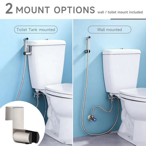 Two mount options for Handheld Bidet Sprayer With Built In Filter And Adjustable Water Pressure Stainless Steel Jet Spray