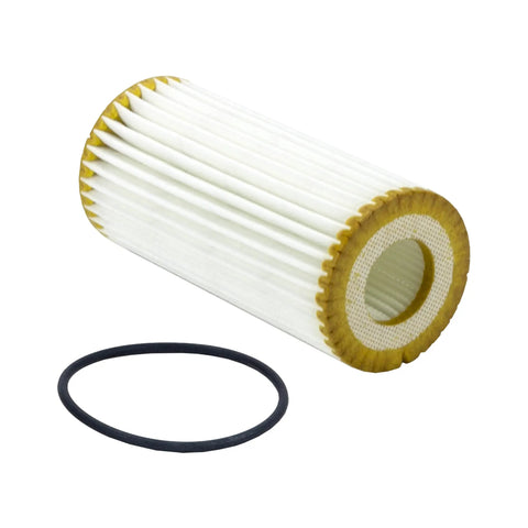 Heavy Duty Oil Filter Replacement For Synthetic And High Mileage Oil Compatible With Audi Porsche VW showing pleated filter and gasket
