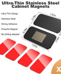 Image of Six Pack No Drill Invisible Magnetic Cabinet Catches Stainless Steel With Heavy Duty Adhesive, black finish, size details.
