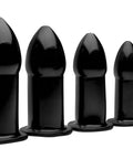 Five Piece Silicone Butt Plug Training Kit With Graduated Anal Dilators in black silicone, tapered tips, flared bases