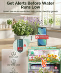 Smart Indoor Hydroponic Garden System With App And WiFi Control For Home Use, 24W Full Spectrum Grow Light, 10 Pod Planter showing low water alert with smartphone integration