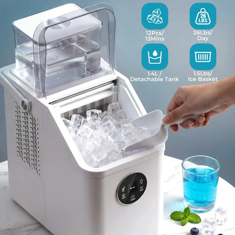 Top Tier Countertop Ice Cube Maker Delivers Legit Square Ice In Mere Minutes While Pulling 26 Pounds Per Day with ice cubes.