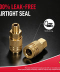 All In One 24 Piece One Quarter Inch NPT Quick Connect Air Hose Fittings Kit With Male And Female Couplers Plugs Hex Couplings Nipples And Thread Seal Tape For Home Garage And Professional Pneumatic Systems Up To 300 PSI brass quick-connect fitting with nitrile O-ring