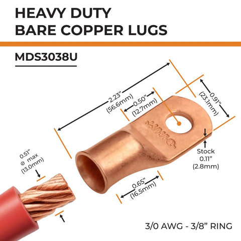Premium 5 Pack Heavy Duty Bare Copper Ring Battery Wire Lugs And Top Shelf 3/0 AWG Connector Kit With Badass Road Ready Power Transfer Plus Seamless Plug And Play Upgrade For Trucks And Hot Rods