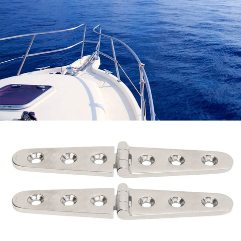 Tough As Nails Heavy Duty Strap Hinges, 1 Pair Real Deal Stainless Steel Marine Grade Hardware, three holes visible on hinges.