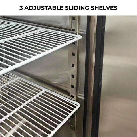 Professional Grade Heavy Duty Commercial Freezer And Refrigerator Featuring Zero Frost Frost Free Design with 3 adjustable sliding shelves.