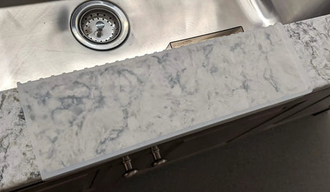 Silicone Sink Edge Guard For 3.75 To 4 Inch Lip With A 14 Inch Straight Edge Frosted Matte Splash Shield Plus Built In Sponge Caddy