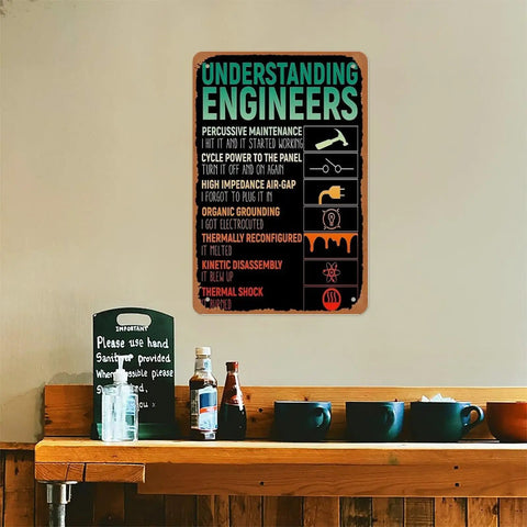 Industrial Metal Sign Poster 12x8 Inch Dope Vintage Wall Decor For Engineers With Funny Engineering Definitions in dining area