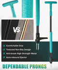 Heavy Duty Stand Up Weed Puller Tool With 3 Claw Detachable Head And Long Handle showing grip and prongs