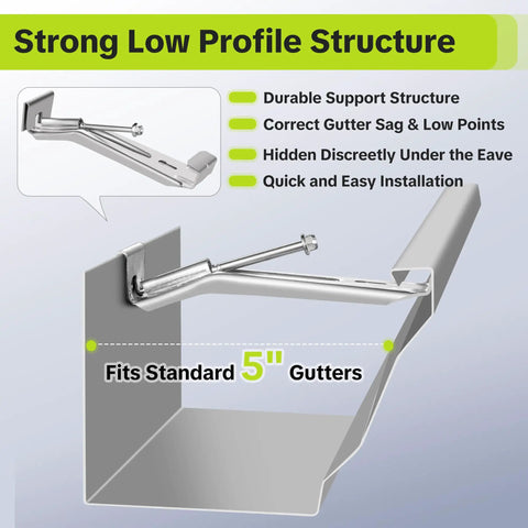 5 Inch Heavy Duty Hidden Aluminum Gutter Hangers Kit With Quarter Inch Hex Drill Bit installed on gutter.