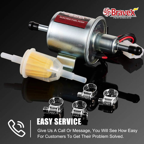 Universal 12V Inline Fuel Pump Low Pressure 2.5 To 4 PSI For Gas And Diesel HEP-02A with filter and clamps