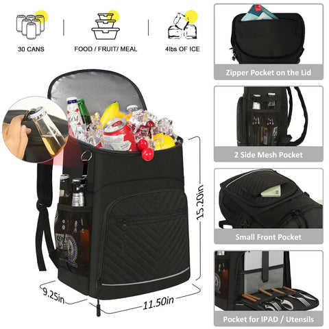 Insulated Leakproof Cooler Backpack With Waterproof Oxford Fabric Large Capacity Holds 30 Cans Lightweight Travel Camping Beach Ice Chest For Men And Women Black