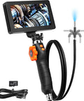 Two Way 180 Degree Articulating Borescope Camera With Light, 6.4mm Tiny Lens, 5 Inch IPS 1080P HD Screen, 8X Zoom, 8 LED Illumination, Snake Endoscope For Automotive And Plumbing Inspections with handheld display and flexible probe