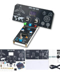 Straight Up DIY Flight Simulator Soldering Kit With Interactive LCD Display showing dual control knobs and circuit board.