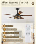 48 Inch Farmhouse Ceiling Fan With Remote And Light Vintage Caged Design Walnut Blades features remote control functions.