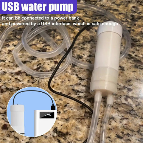 Heavy Duty Oil Extractor Pump With 5V Portable Electric Fluid Siphon And Extended Hose, clear tubes on countertop.