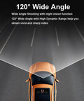 Overhead view of car demonstrating 120° wide angle view, part of 2.4 Inch 1080P Dash Cam For Cars With Super Night Vision And 24 Hour Recording.
