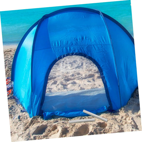 Blue tent with 4 Pack Aluminum Alloy Tent Pole Repair Tubes Lightweight Connectors for Quick Fixes on sandy beach.