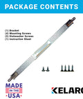 EZ Dishwasher Mounting Bracket Kit For Granite Quartz And Solid Surface Countertops shown with screws and package contents