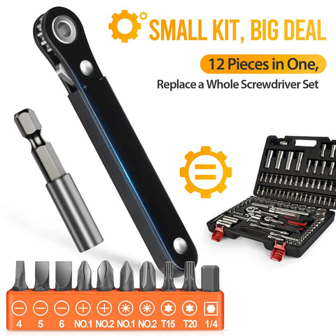 Mini Right Angle Screwdriver With Ratchet 90 Degree Offset Bit Set EDC Gear Pocket Tool Tiny But Mighty Stocking Stuffers For Tight Spaces Sewing Machines Home DIY Gifts For Men And Women