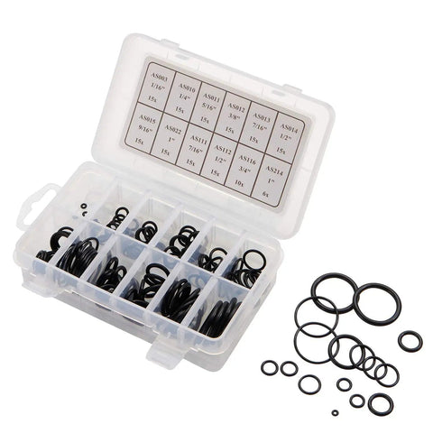 166 Piece Scuba O Ring Kit With FKM90 Rubber Seals 12 Sizes For Dive Hoses And Tanks, displayed in a clear plastic case.