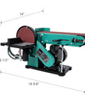 Heavy Duty 4X36 Belt Sander Paired With 6 Inch Disc Sander Built Tough High Torque Motor Smooth Operator For Woodworking And Metal Polishing Your Garage Shop Badass Upgrade Tool shown in profile with dimensions.