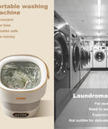 Slick Collapsible Mini Washing Machine With 13L Spin Basket And Quick Flip Design in action, washing clothes in a compact design.