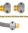 2 Pack Brass Garden Hose Repair Kit With Three Quarter Inch And Five Eighth Inch Fit Male Hose End Connectors Easy To Install Hose Mender Replacement Kit Stainless Steel Screws Zinc Clamp For Durable Rust Resistant Connection showing brass connectors and male hose end.