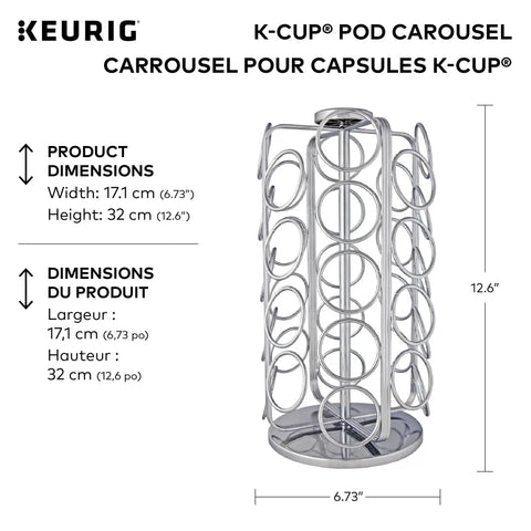 36 Pod Coffee Pod Storage Carousel With 360 Degree Rotation Space Saving Chrome Finish Organizer dimensions 12.6 x 6.73 inches