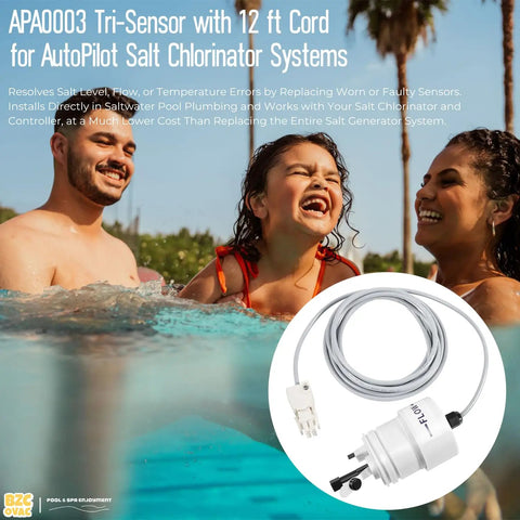 Three In One Tri Sensor Assembly With Attached Cable For AutoPilot Pool Pilot Salt Chlorinator Systems Keeps Salt Level Water Flow And Temperature In Check