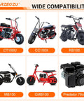Wide compatibility of Throttle Linkage Kit For Predator 79cc 3hp OHV Engine And Lifan 154F, shown with mini bikes and engines.