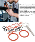 Premium Silicone O Rings Repair Kit For Coffee Machines With Stainless Steel Tool Key And Heat Seals For Espresso Maintenance: assorted O-rings and tool