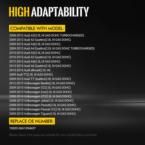 Compatibility list for Timing Chain Kit For 2.0L L4 Engines Fits 2008 To 2016 Audi A3 A4 A5 A6 TT Quattro Allroad And 2008 To 2015 VW models