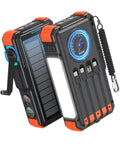 Solar Power Bank With Hand Crank And Four Cables 20000mAh Wireless Portable Charger With USB C 20W Fast Charging Built In Camping Light